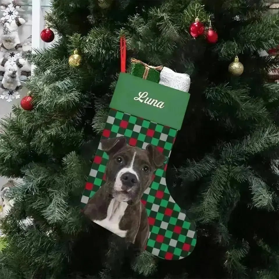 Personalized Pet Photo Christmas Stocking (Linen) - Shaggy Chic