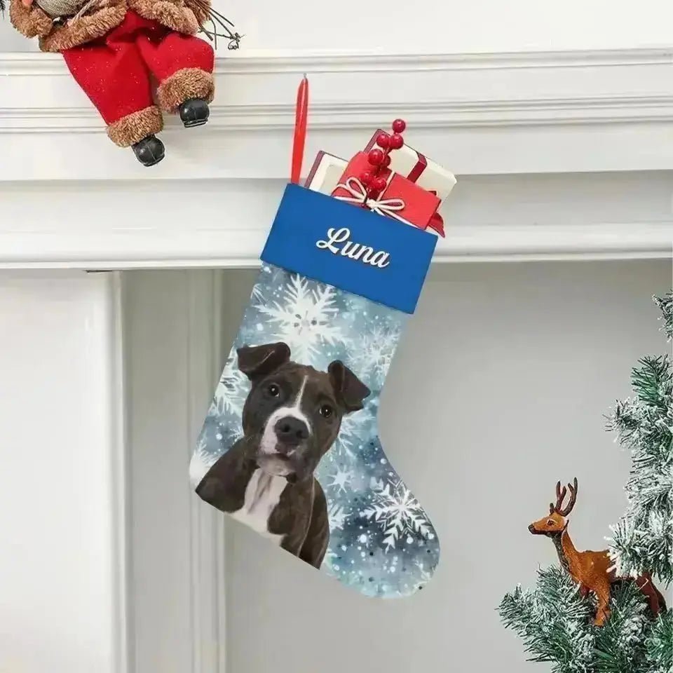 Personalized Pet Photo Christmas Stocking (Linen) - Shaggy Chic