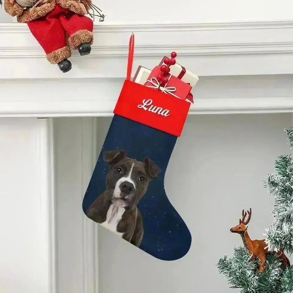 Personalized Pet Photo Christmas Stocking (Linen) - Shaggy Chic
