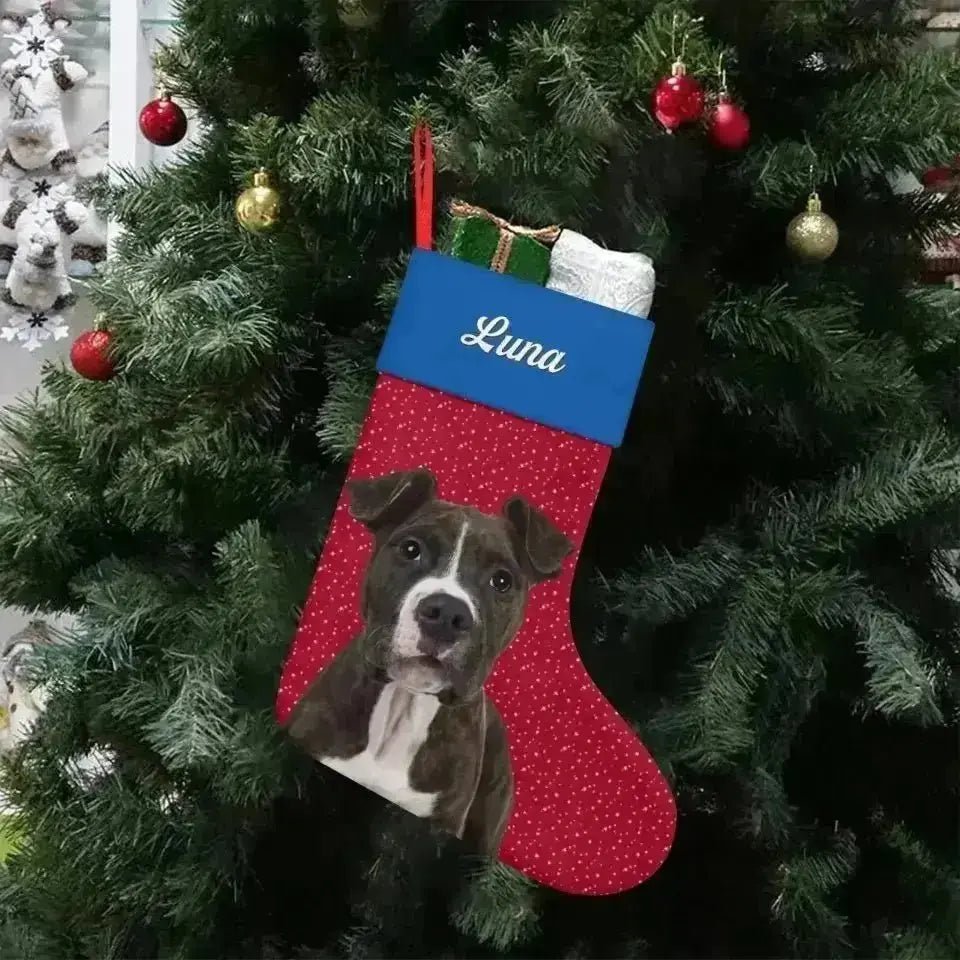 Personalized Pet Photo Christmas Stocking (Linen) - Shaggy Chic