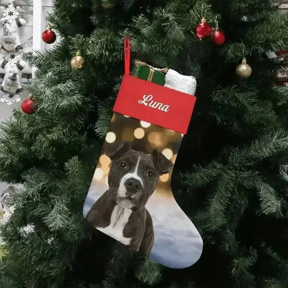 Personalized Pet Photo Christmas Stocking (Linen) - Shaggy Chic