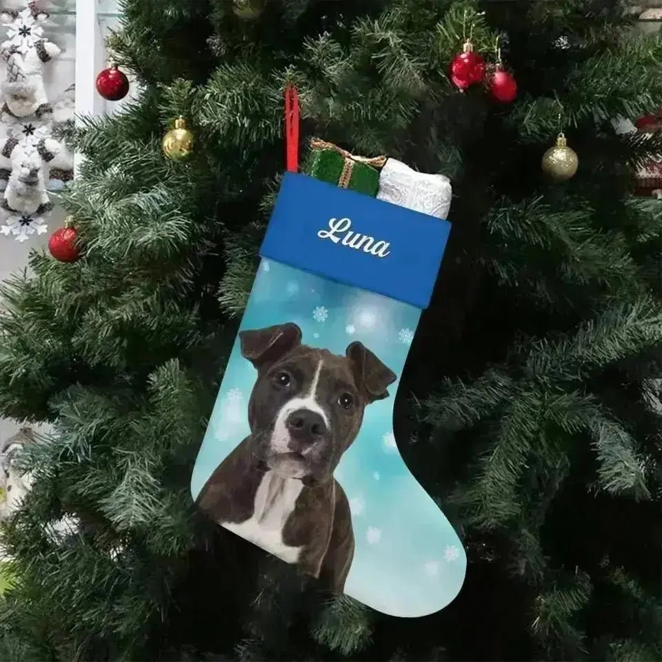 Personalized Pet Photo Christmas Stocking (Linen) - Shaggy Chic