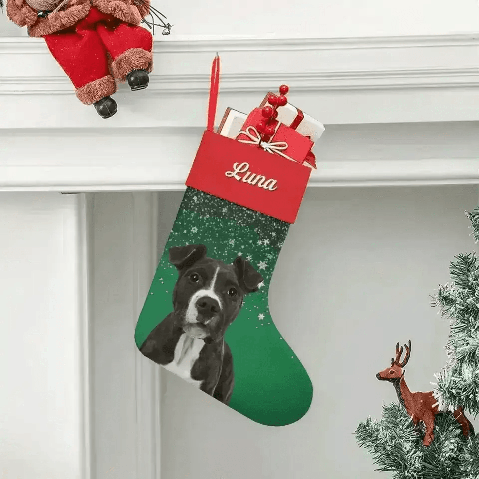 Personalized Pet Photo Christmas Stocking (Linen) - Shaggy Chic