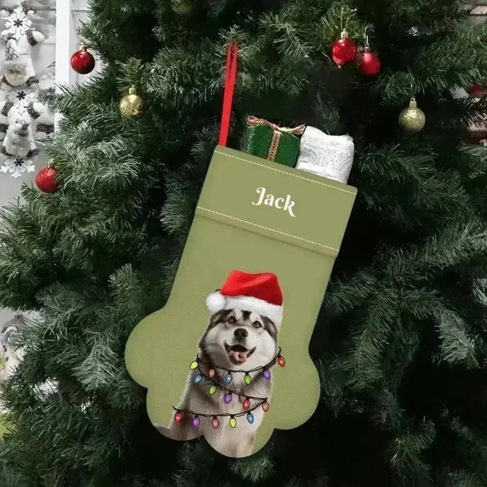 Personalized Pet Photo Christmas Stocking (Paw) - Shaggy Chic