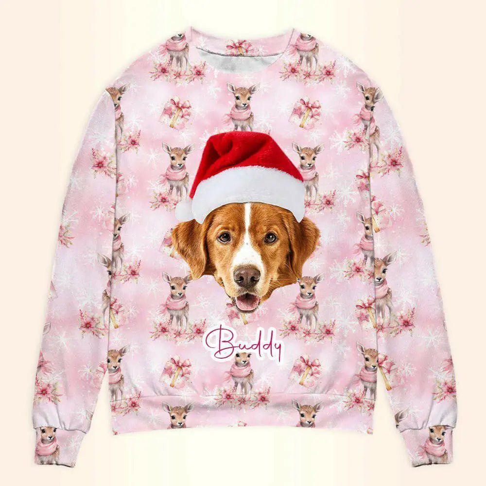 Personalized Pet Photo Christmas Sweatshirt - Pink Custom Unisex Crewneck Shirt For Pet Lovers ! - Shaggy Chic