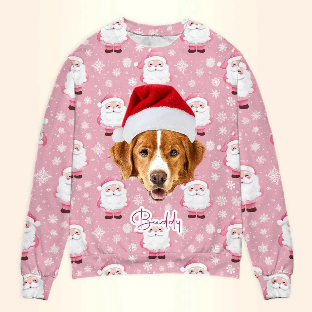 Personalized Pet Photo Christmas Sweatshirt - Pink Custom Unisex Crewneck Shirt For Pet Lovers !.