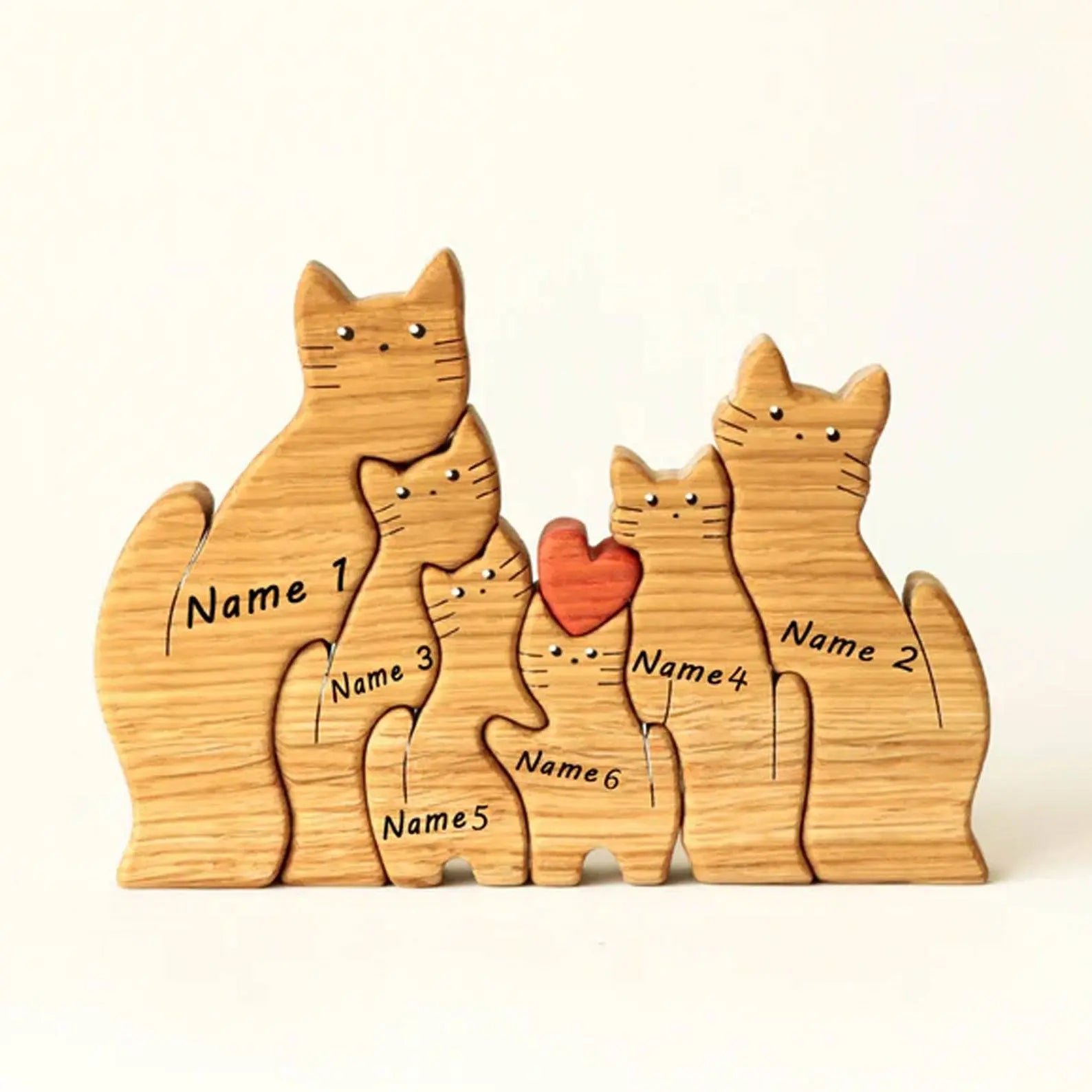 Personalized Wooden Cat Puzzle Gift For Home Decoration - Cat Family Upto 6 Members.