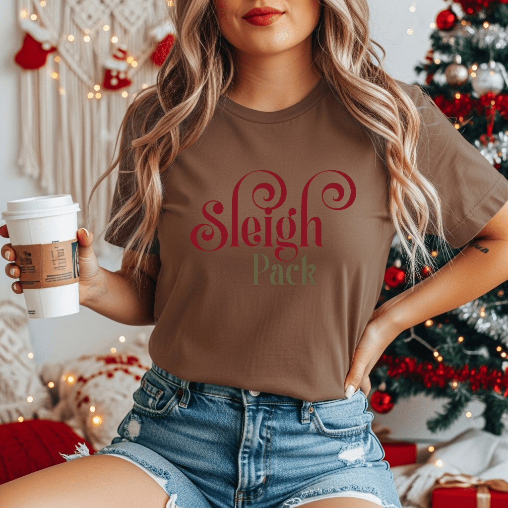 Sleigh Pack T‑Shirt — Retro Script Holiday Tee - Shaggy Chic