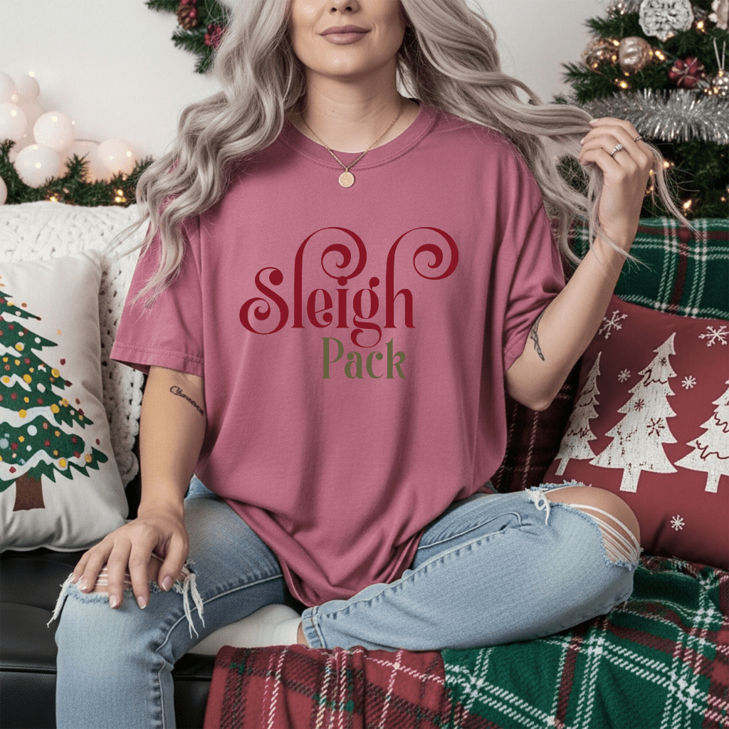 Sleigh Pack T‑Shirt — Retro Script Holiday Tee - Shaggy Chic