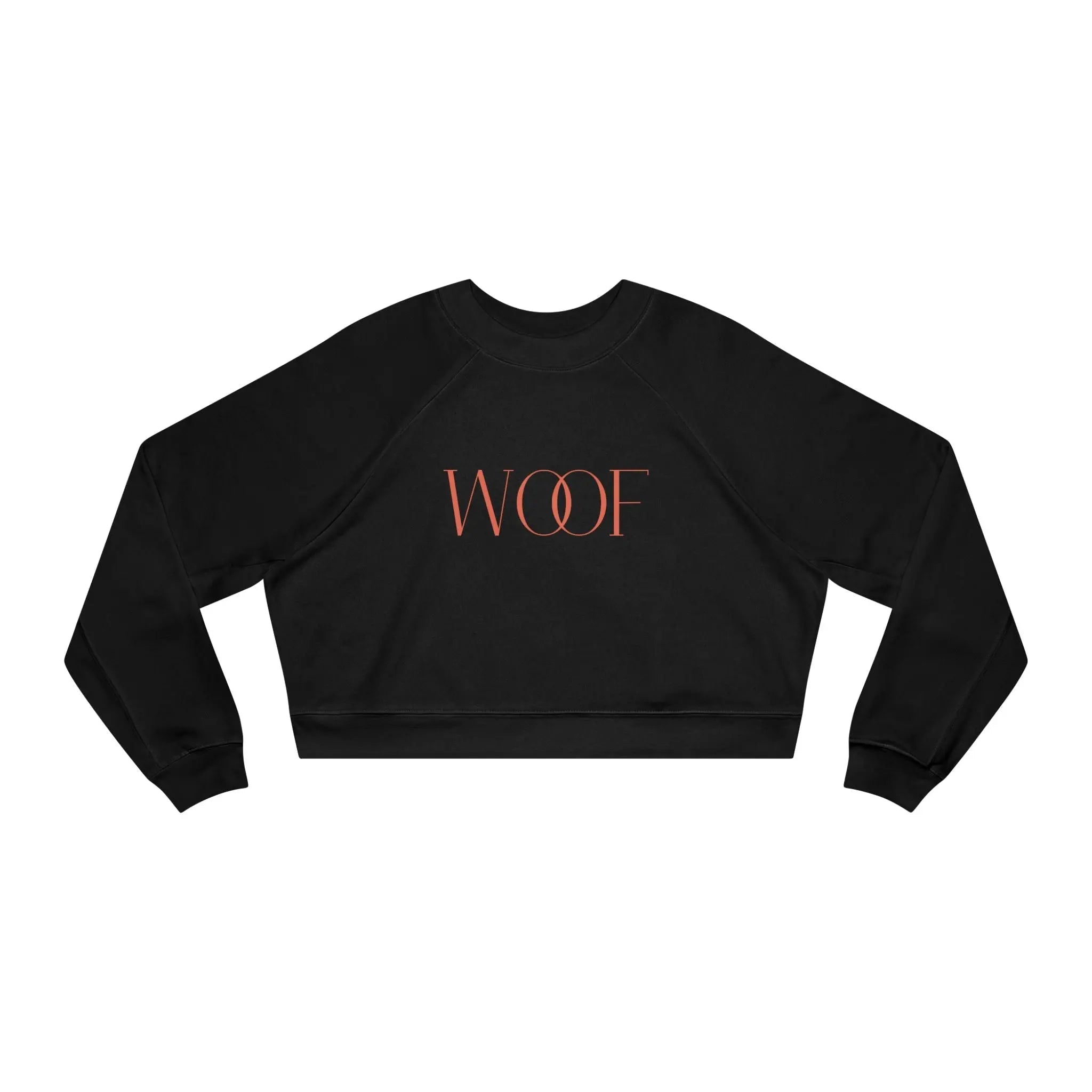 Stylish Women's Cropped Fleece Pullover - 'WOOF' Design for Pet Lovers - Shaggy Chic
