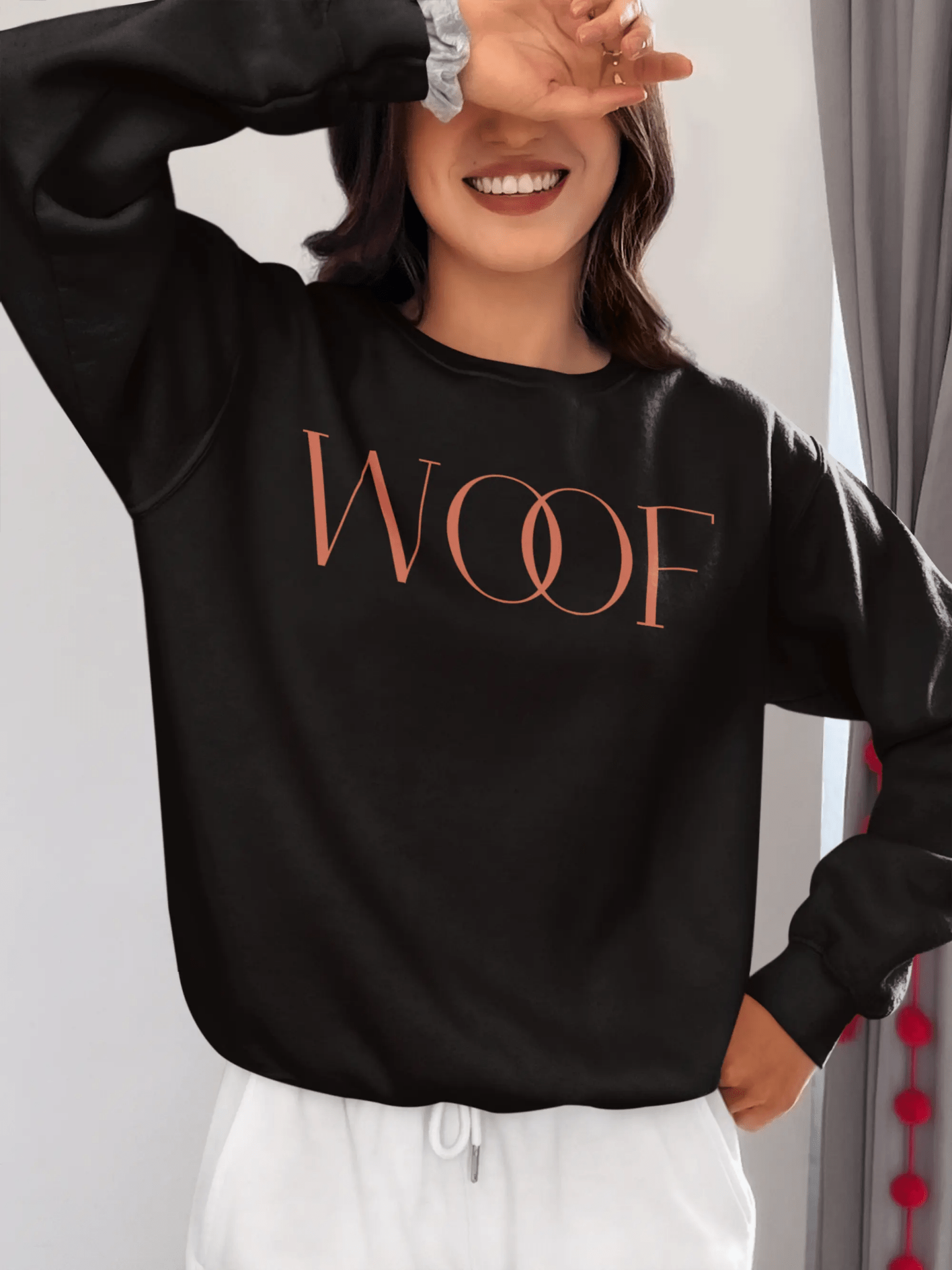 Stylish Women's Cropped Fleece Pullover - 'WOOF' Design for Pet Lovers - Shaggy Chic