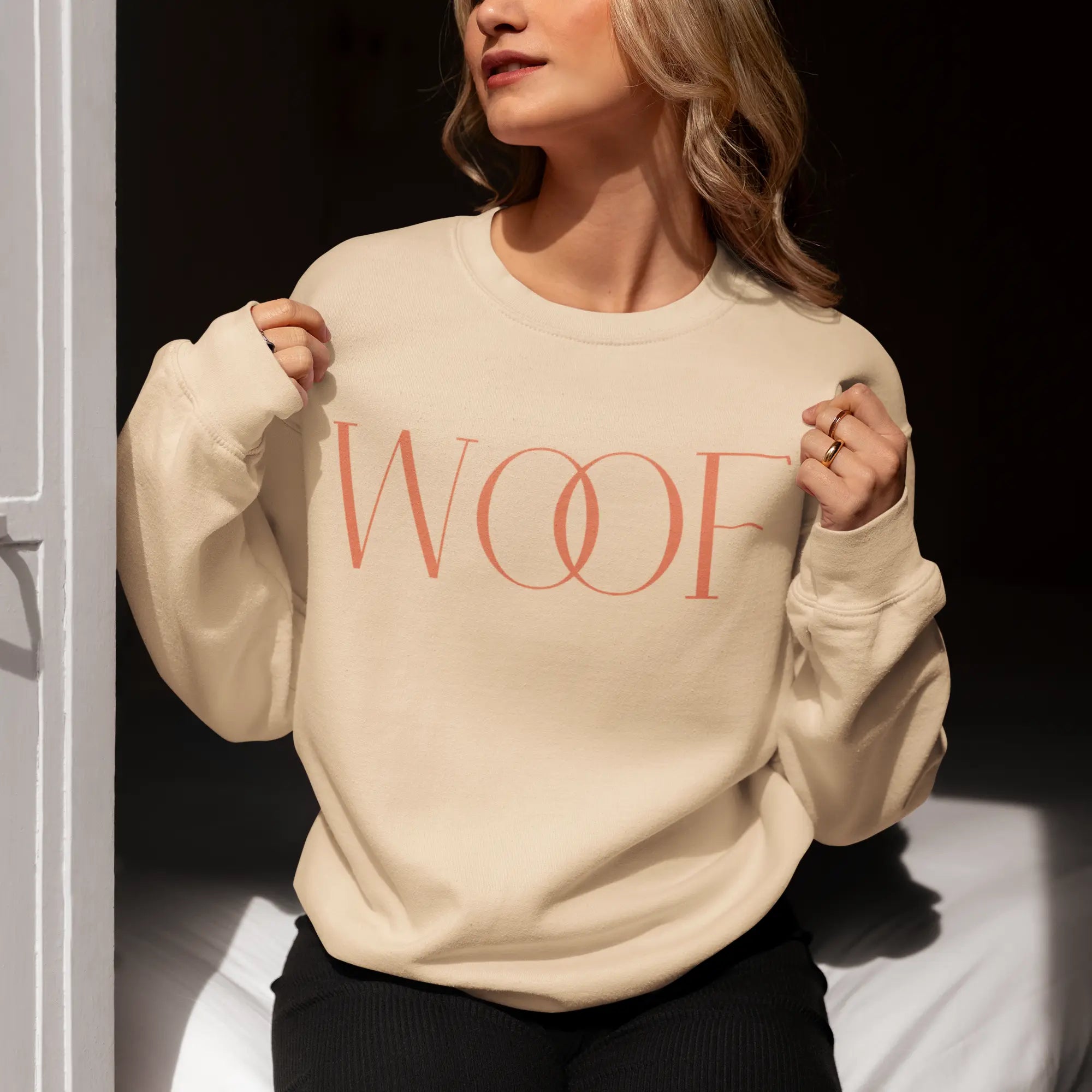 Stylish Women's Cropped Fleece Pullover - 'WOOF' Design for Pet Lovers - Shaggy Chic