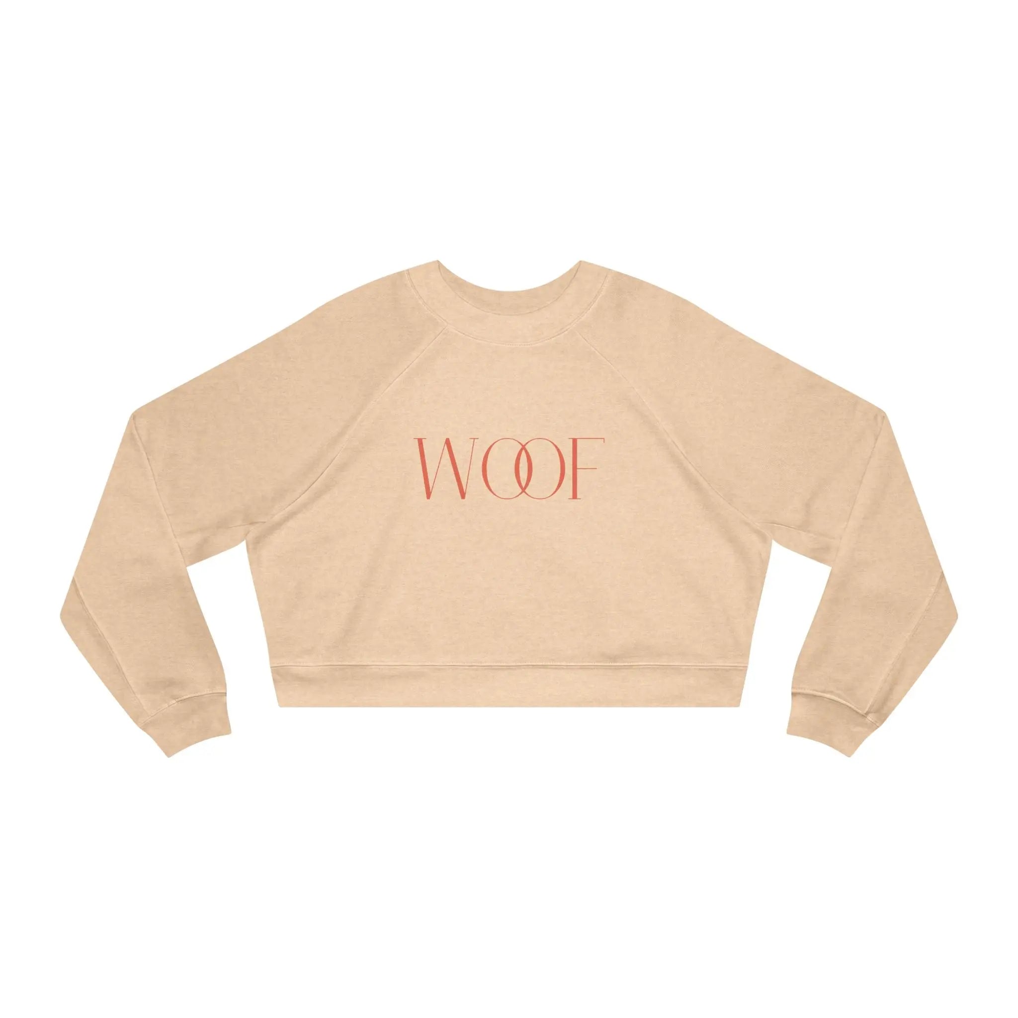 Stylish Women's Cropped Fleece Pullover - 'WOOF' Design for Pet Lovers - Shaggy Chic