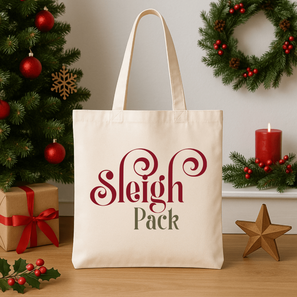Tote Bag — 'Sleigh Pack' Holiday Canvas Tote, Christmas Gift Bag - Shaggy Chic