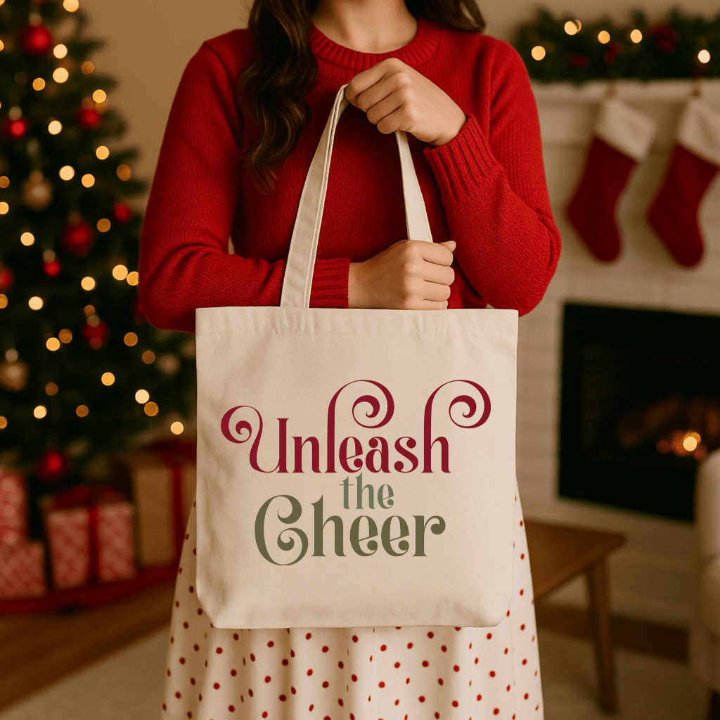 Unleash the Cheer Cotton Canvas Tote — Holiday Cheer Reusable Market Bag - Shaggy Chic