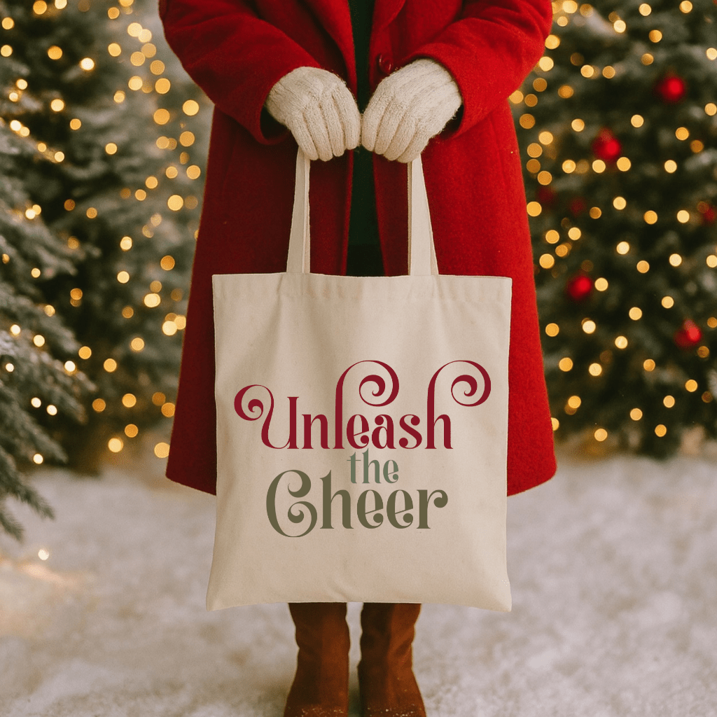 Unleash the Cheer Cotton Canvas Tote — Holiday Cheer Reusable Market Bag - Shaggy Chic