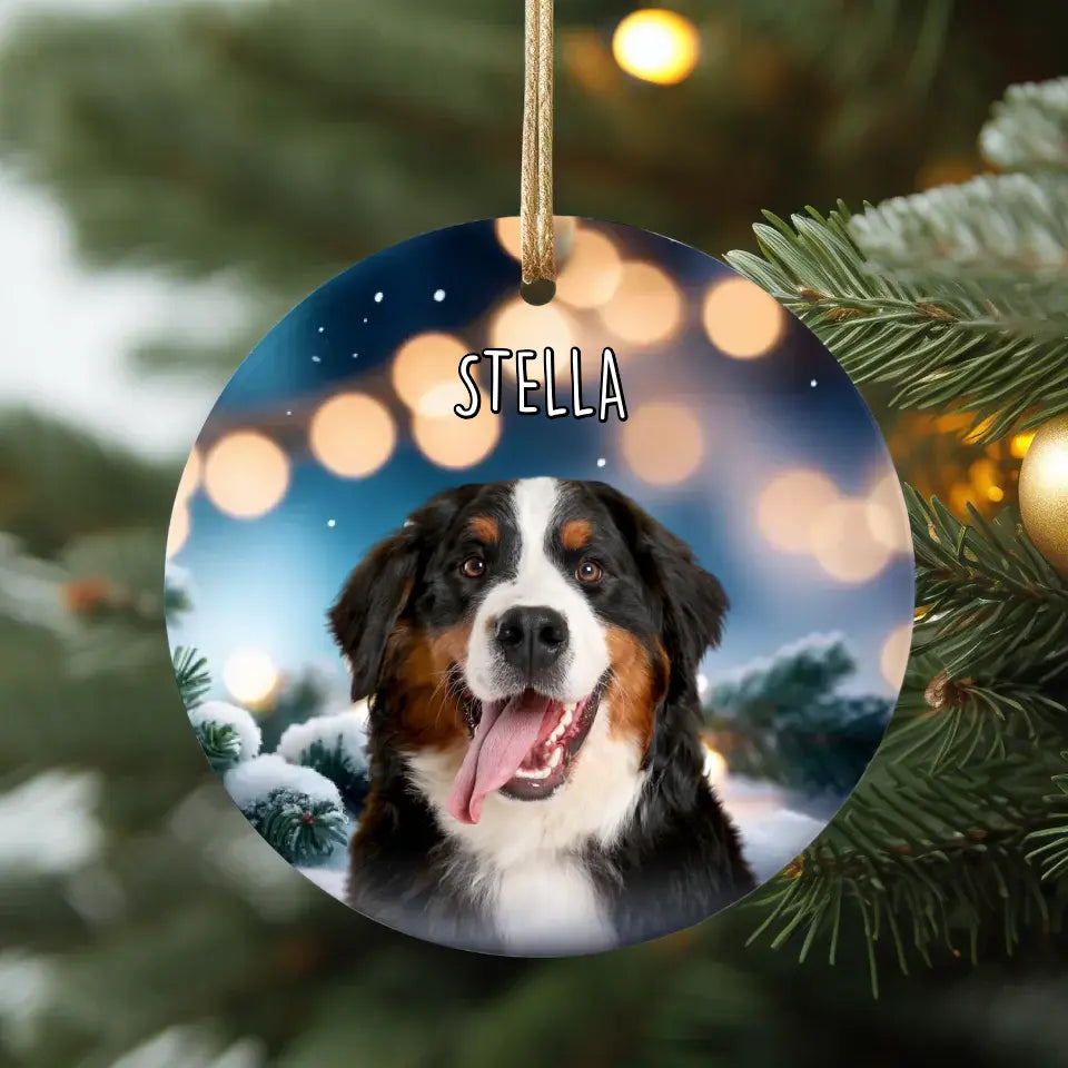 Personalized Dog Photo Christmas Theme Ceramic Ornament Printify