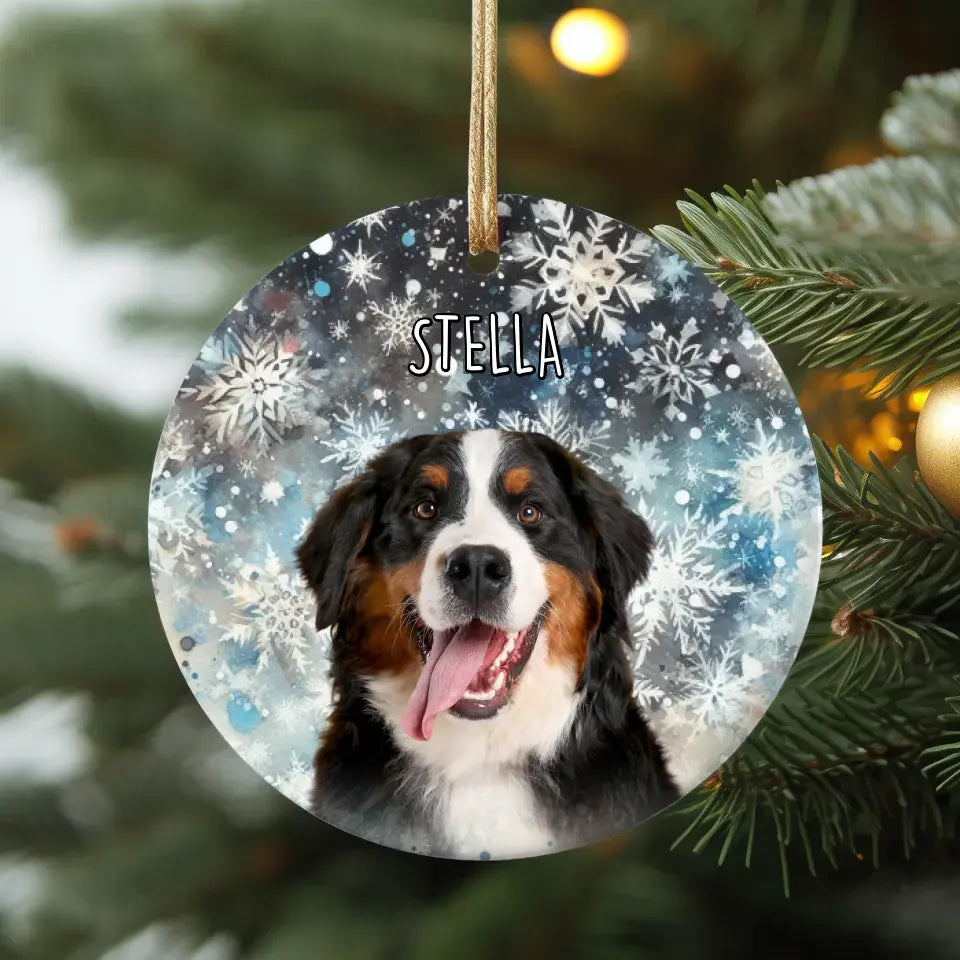 Personalized Dog Photo Christmas Theme Ceramic Ornament Printify