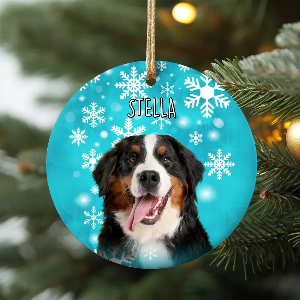 Personalized Dog Photo Christmas Theme Ceramic Ornament Printify