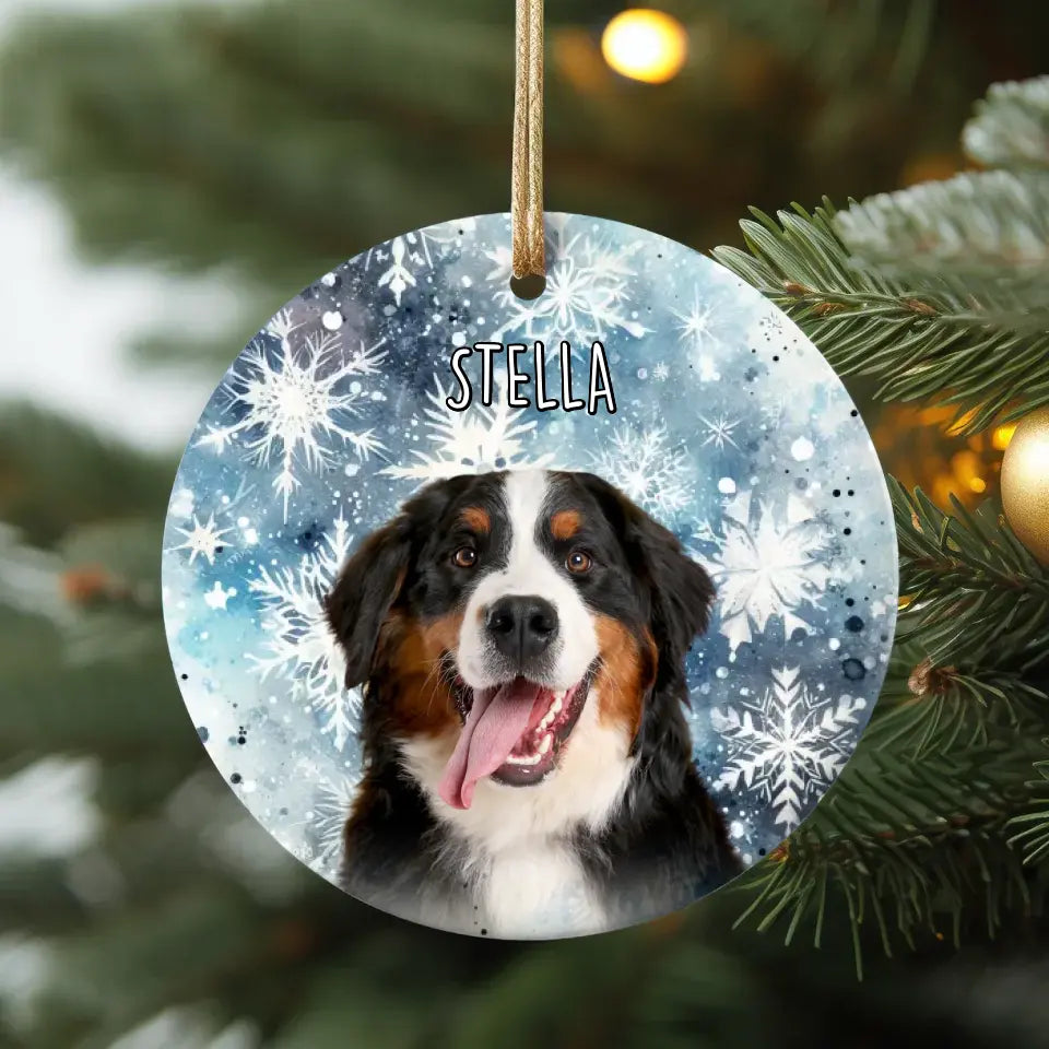 Personalized Dog Photo Christmas Theme Ceramic Ornament Printify