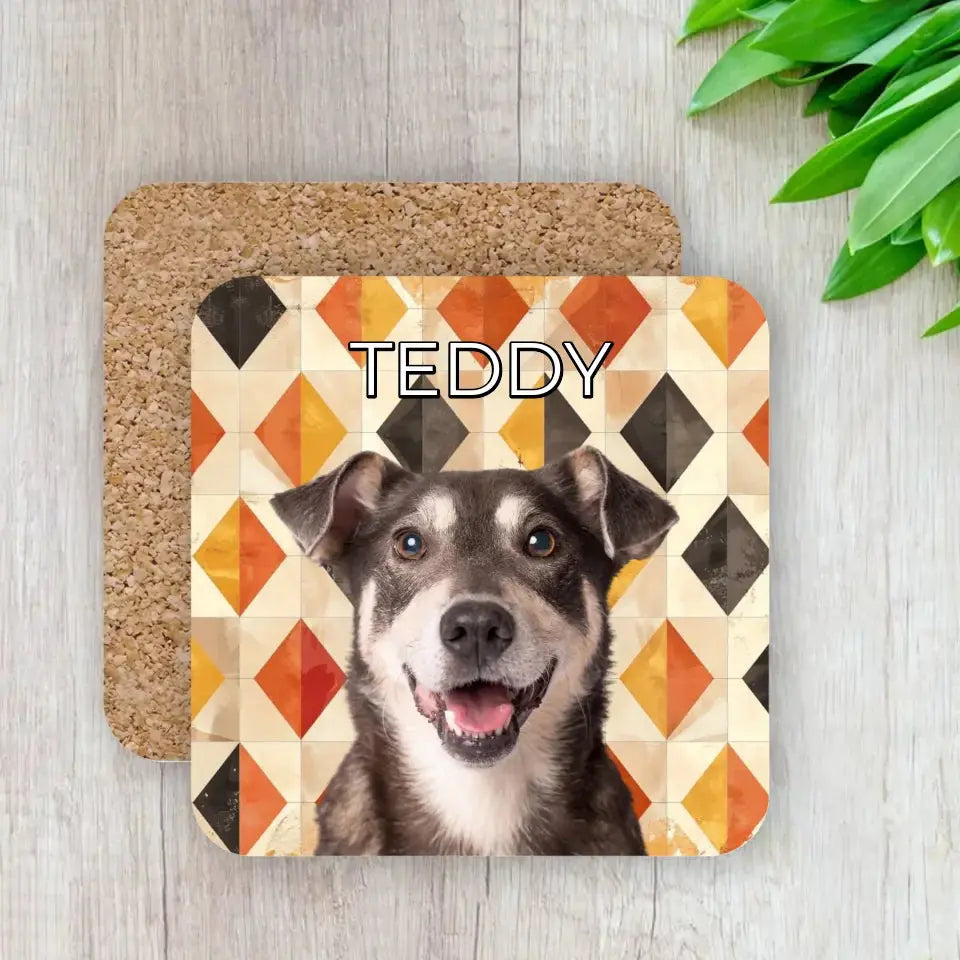 Custom Pet Photo Fall Geometric Pattern Coasters - Gifts for Pet Lovers Printify