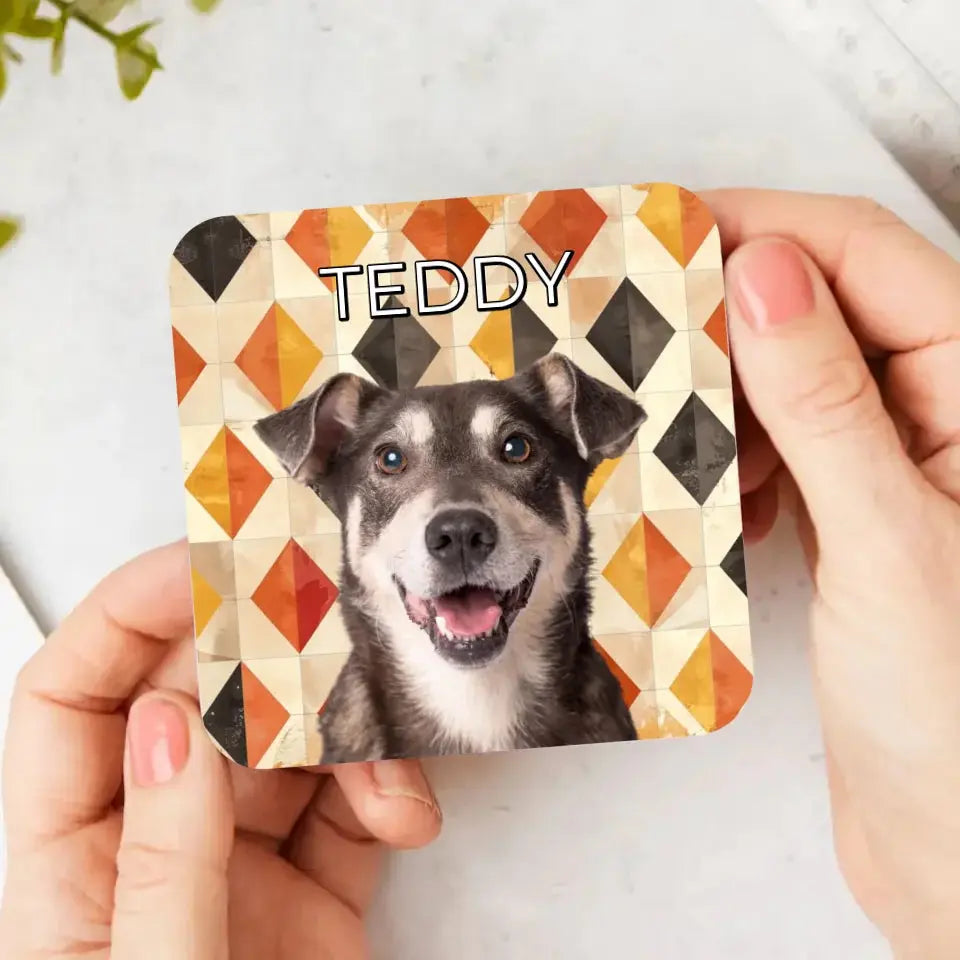 Custom Pet Photo Fall Geometric Pattern Coasters - Gifts for Pet Lovers Printify