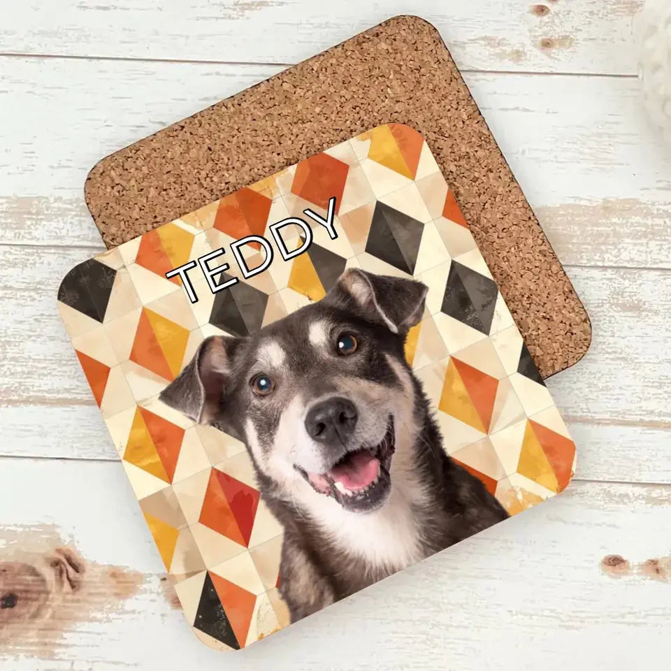 Custom Pet Photo Fall Geometric Pattern Coasters - Gifts for Pet Lovers Printify