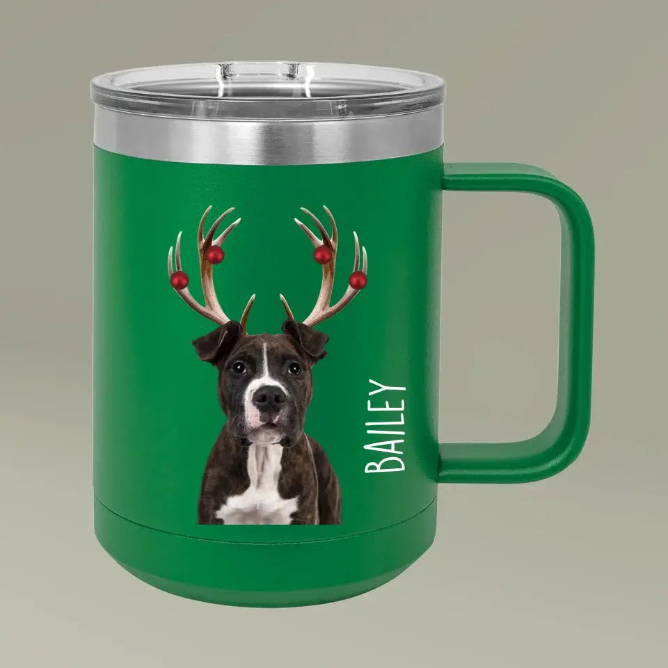 Christmas Antlers Dog Photo Coffee Mug Tumbler, 15oz Printify