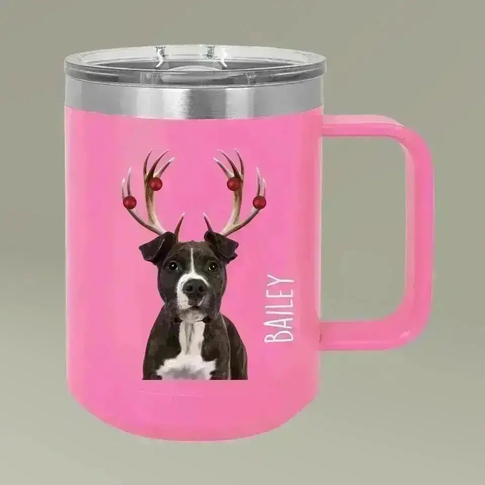 Christmas Antlers Dog Photo Coffee Mug Tumbler, 15oz - Shaggy Chic