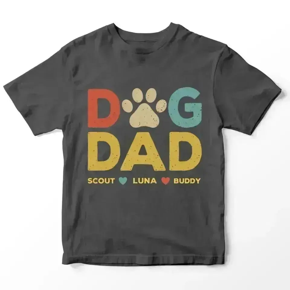 Custom Personalized Names Dog Dad T-Shirt - Shaggy Chic