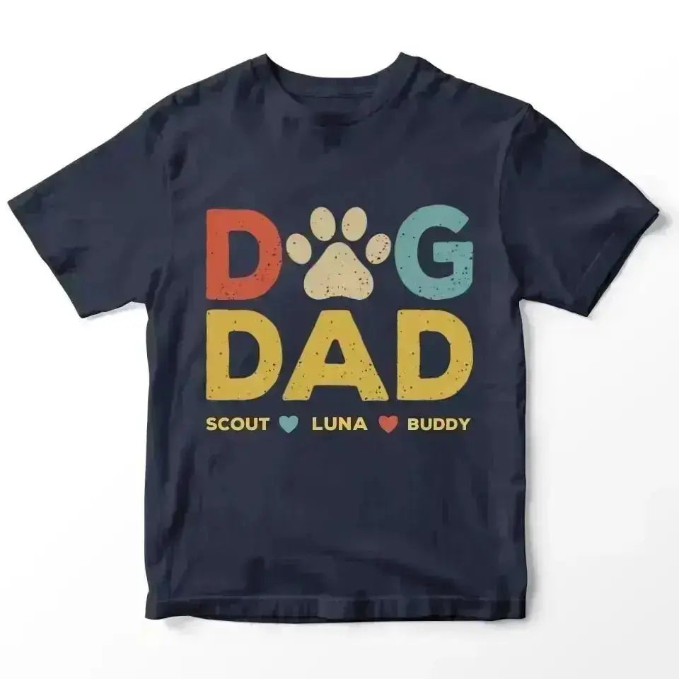 Custom Personalized Names Dog Dad T-Shirt - Shaggy Chic