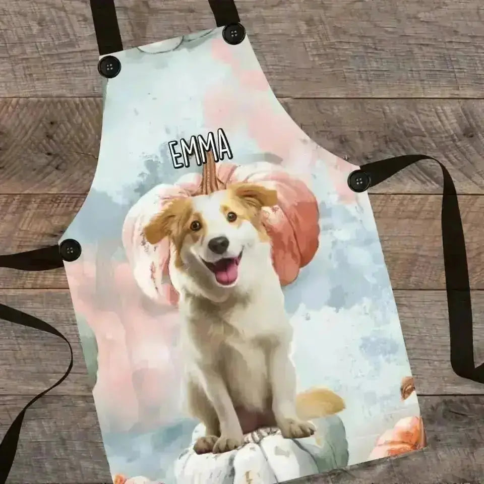 Custom Personalized Pastel Pumpkin Style Dog Photo Apron - Shaggy Chic