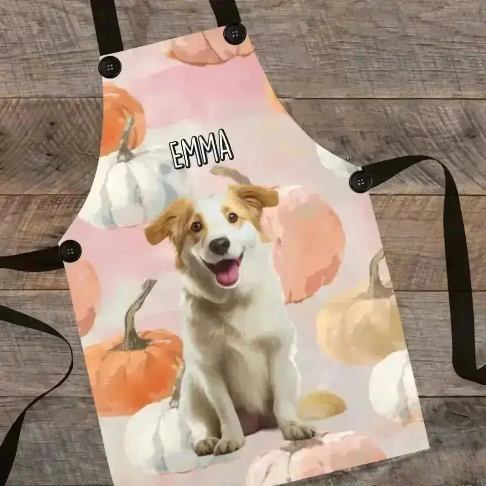 Custom Personalized Pastel Pumpkin Style Dog Photo Apron - Shaggy Chic