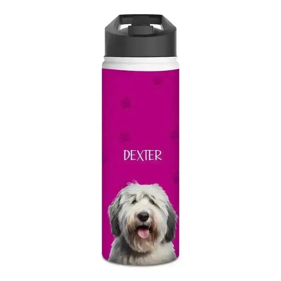 Custom Personalized Pet Photo Stainless Steel Water Bottle - Shaggy Chic