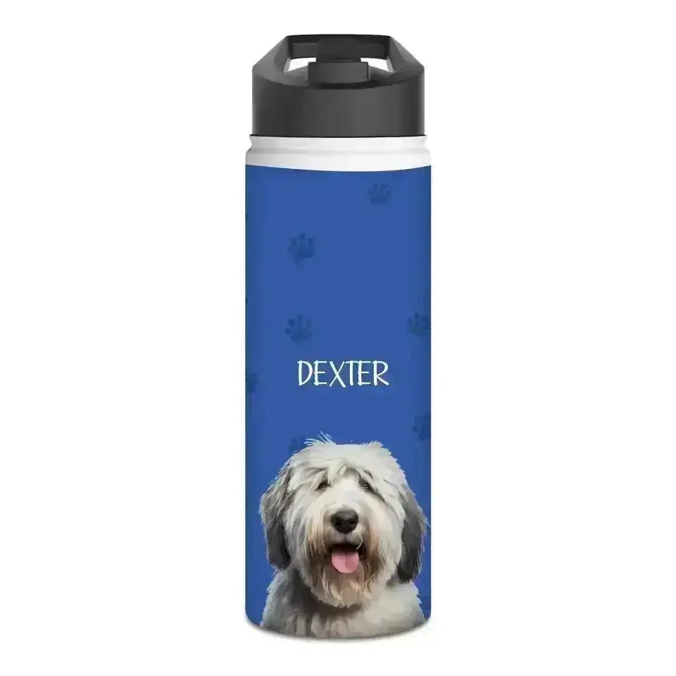 Custom Personalized Pet Photo Stainless Steel Water Bottle - Shaggy Chic