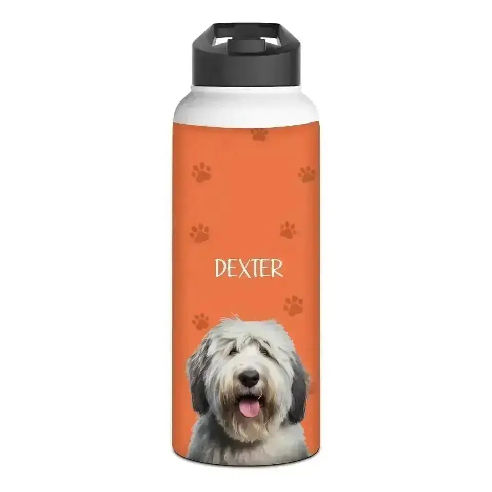 Custom Personalized Pet Photo Stainless Steel Water Bottle - Shaggy Chic