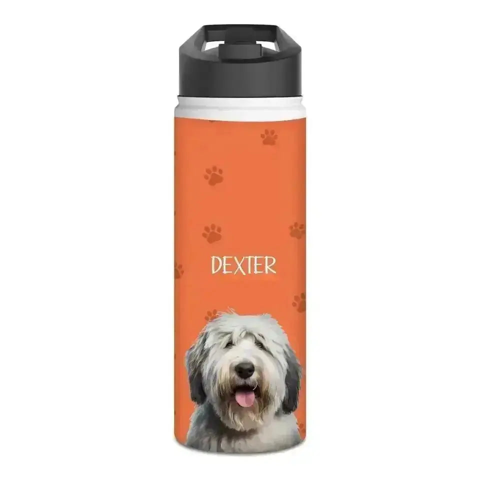 Custom Personalized Pet Photo Stainless Steel Water Bottle - Shaggy Chic