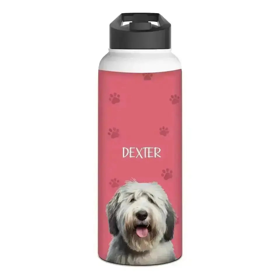 Custom Personalized Pet Photo Stainless Steel Water Bottle - Shaggy Chic