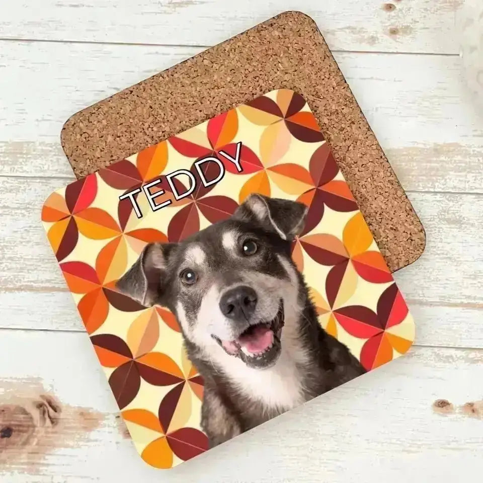 Custom Pet Photo Fall Geometric Pattern Coasters - Gifts for Pet Lovers - Shaggy Chic