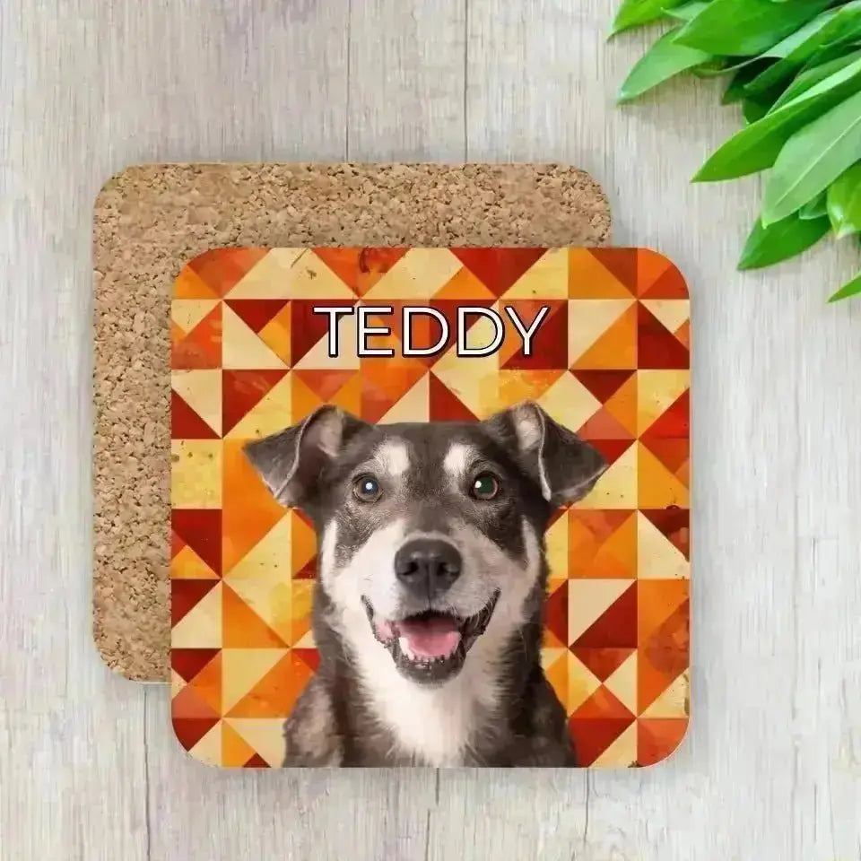 Custom Pet Photo Fall Geometric Pattern Coasters - Gifts for Pet Lovers - Shaggy Chic