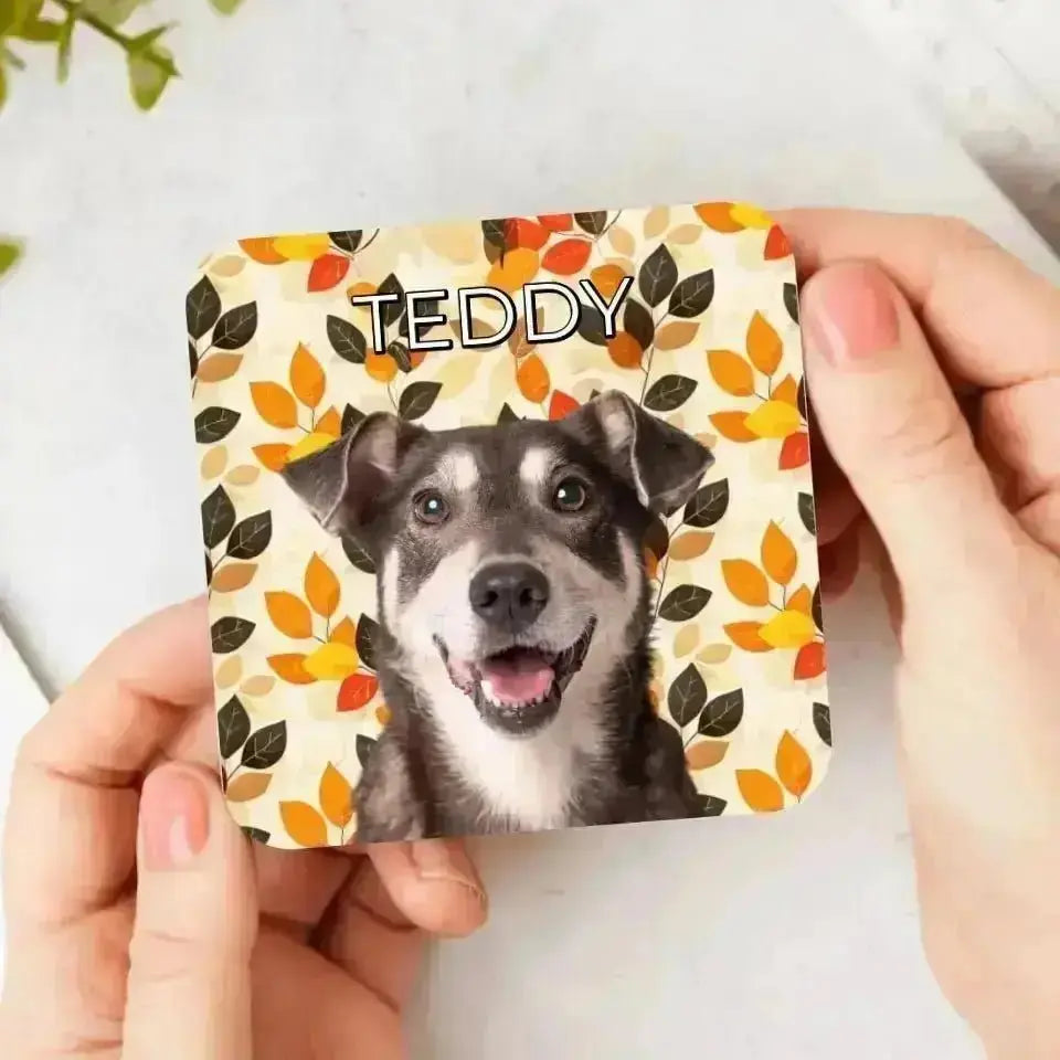 Custom Pet Photo Fall Geometric Pattern Coasters - Gifts for Pet Lovers - Shaggy Chic