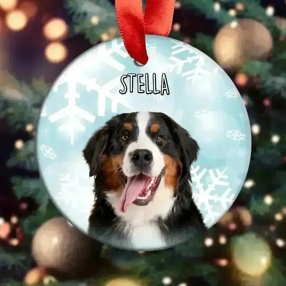 Personalized Dog Photo Christmas Acrylic Ornament with Ribbon - Shaggy Chic