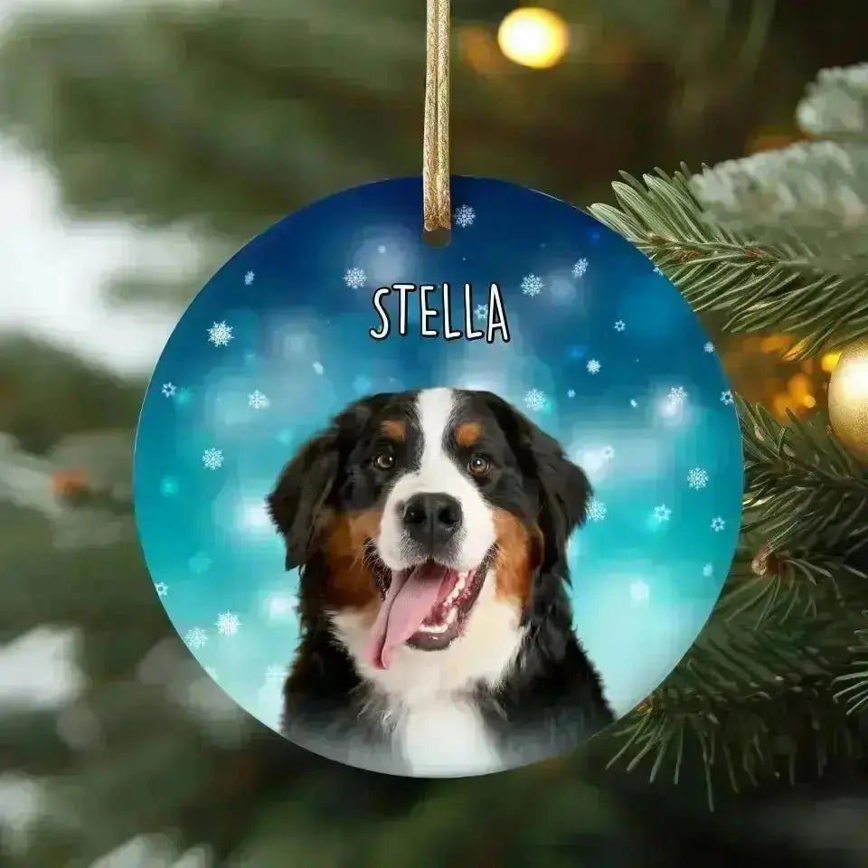 Personalized Dog Photo Christmas Theme Ceramic Ornament - Shaggy Chic