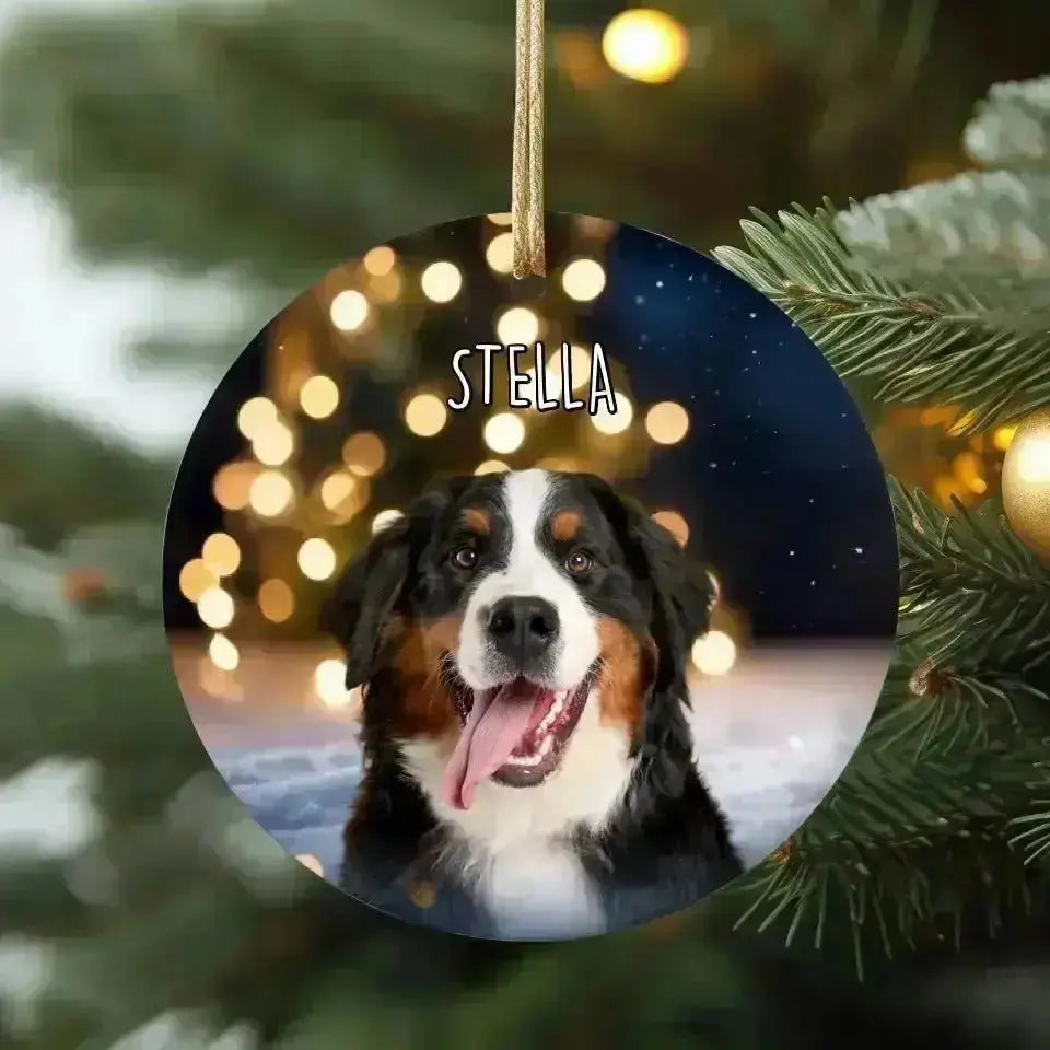 Personalized Dog Photo Christmas Theme Ceramic Ornament - Shaggy Chic