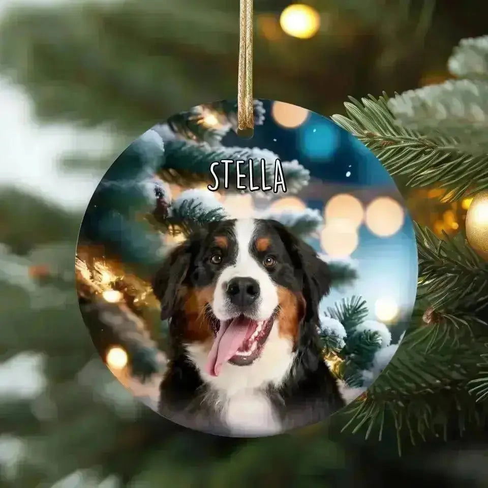 Personalized Dog Photo Christmas Theme Ceramic Ornament - Shaggy Chic