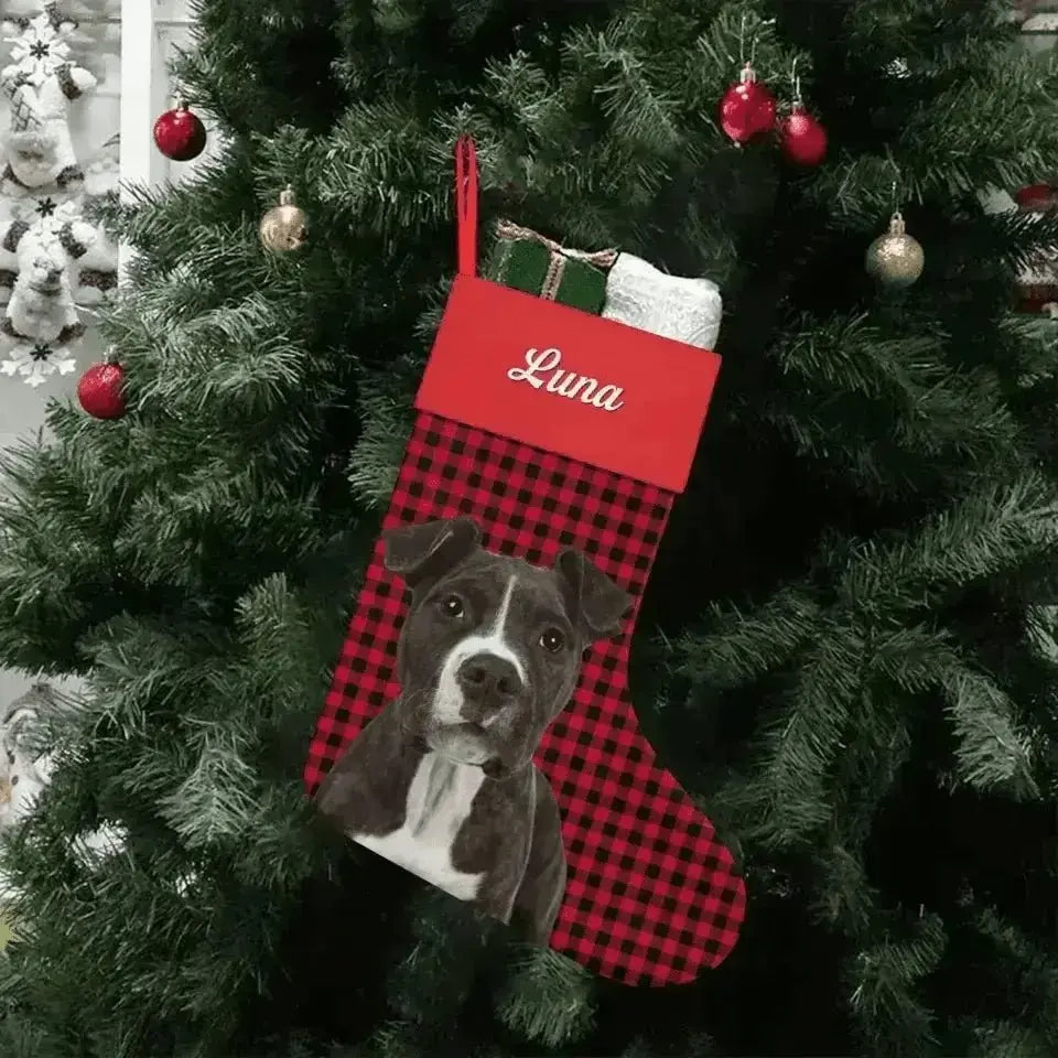 Personalized Pet Photo Christmas Stocking (Linen) - Shaggy Chic