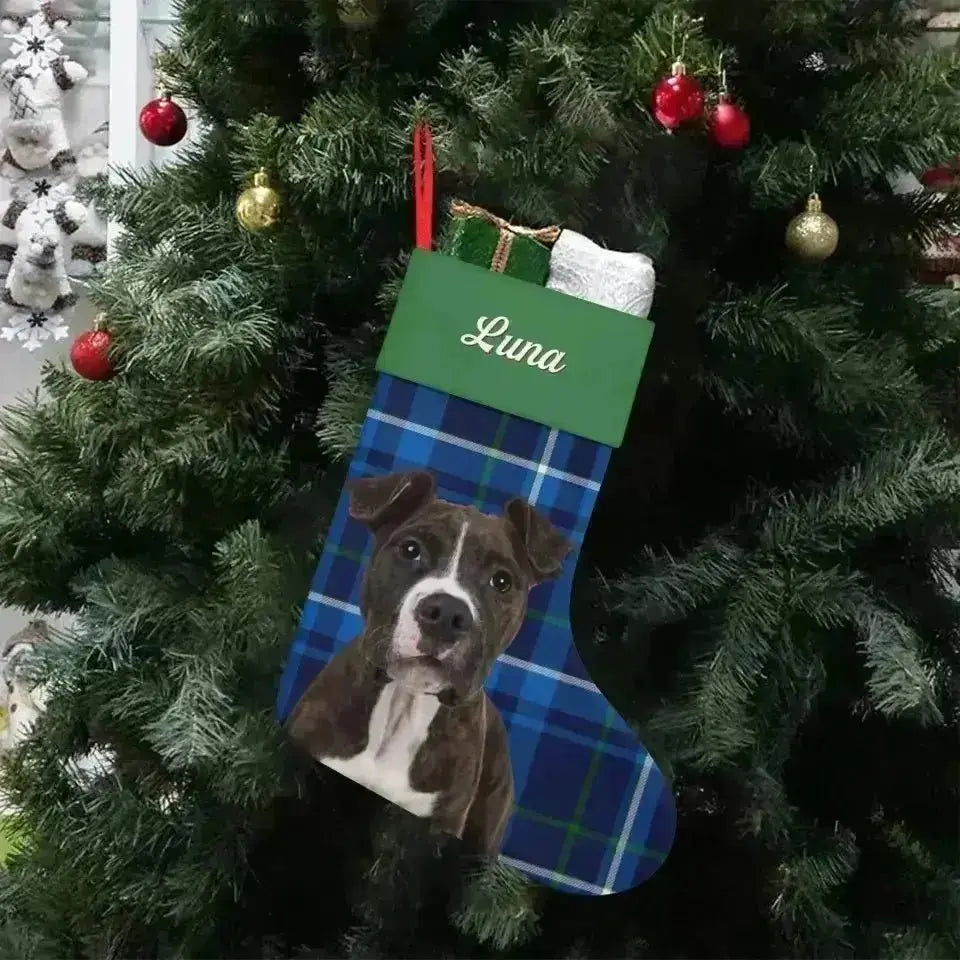 Personalized Pet Photo Christmas Stocking (Linen) - Shaggy Chic