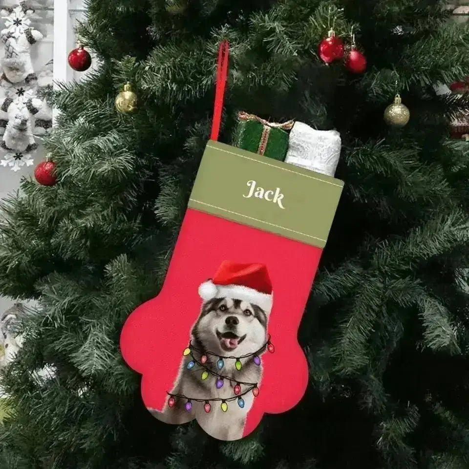 Personalized Pet Photo Christmas Stocking (Paw) - Shaggy Chic