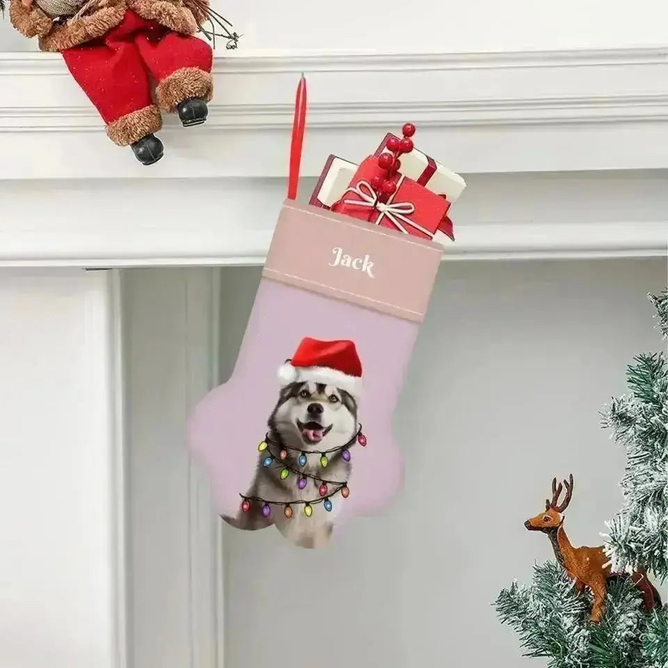 Personalized Pet Photo Christmas Stocking (Paw) - Shaggy Chic