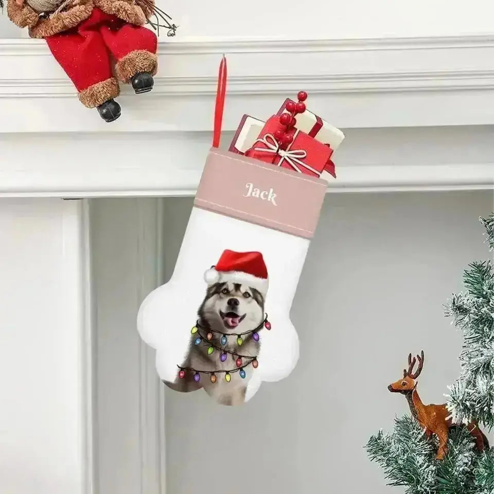 Personalized Pet Photo Christmas Stocking (Paw) - Shaggy Chic